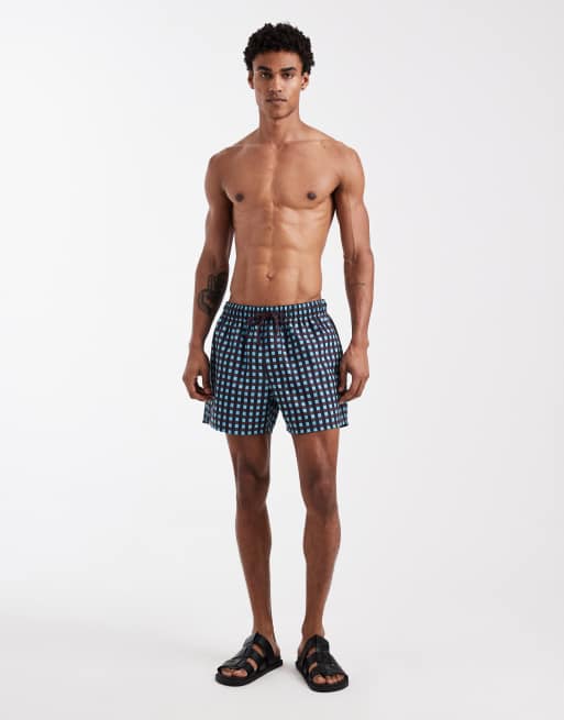 Shorts de baño cortos a cuadros azul turquesa de ASOS DESIGN, 3 de 5