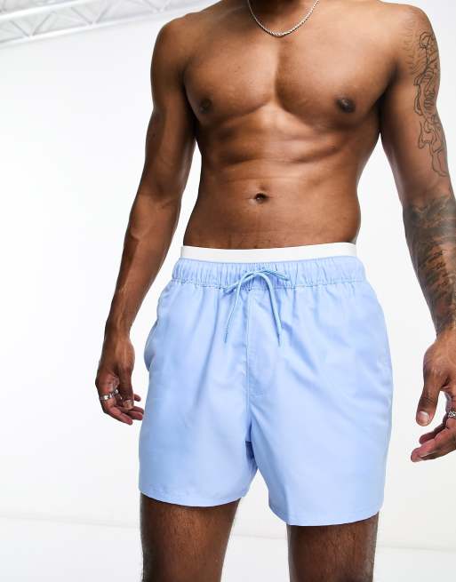 Shorts de baño cortos azules con detalle de doble cinturilla de ASOS DESIGN