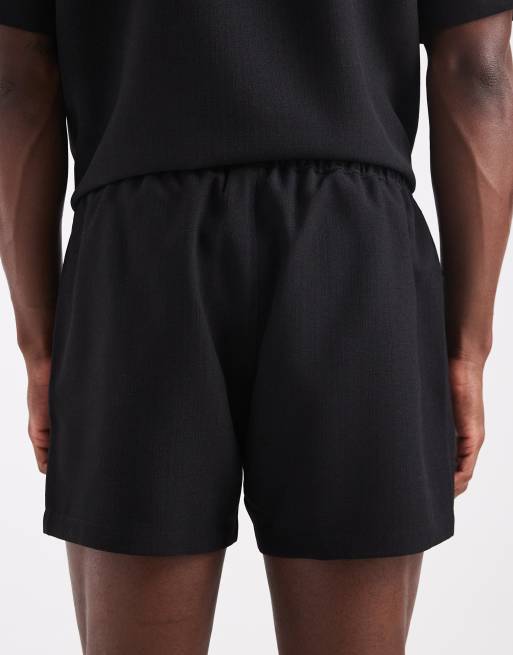 Shorts de baño cortos negros de tejido efecto lino de ASOS DESIGN (parte de un conjunto), 6 de 6