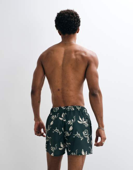 Shorts de baño cortos verdes con diseño estampado de tejido efecto lino de ASOS DESIGN (parte de un conjunto), 5 de 9