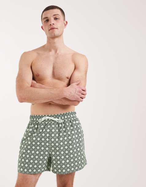 Shorts de baño cortos verdes con estampado geométrico de ASOS DESIGN - view 1