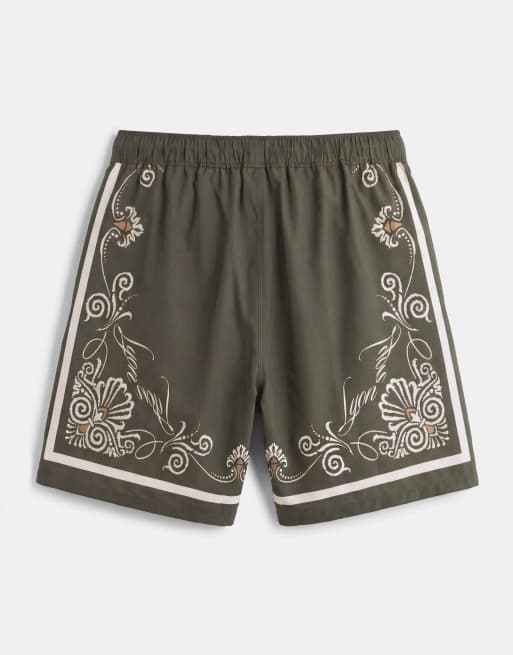 Shorts de baño cortos verdes con ribetes estampados de ASOS DESIGN (parte de un conjunto), 7 de 7