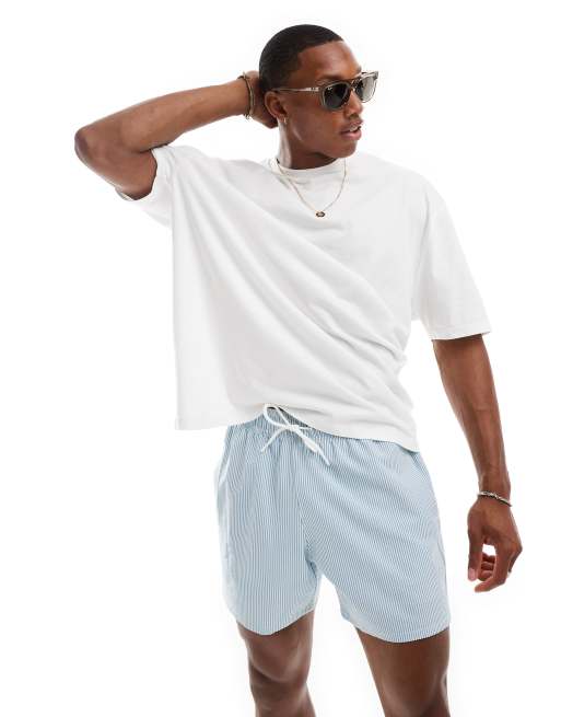 Shorts de baño de 5" azul medio a rayas de sirsaca de Hollister, 4 de 4