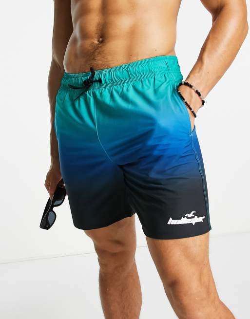 Shorts de baño de 7 negros y azul claro con estampado degradado y logo  Guard de Hollister