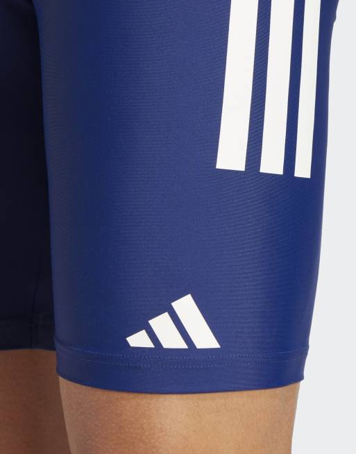 Shorts de baño de 8" azul oscuro y blancos ajustados con 3 rayas de adidas Performance, 3 de 4