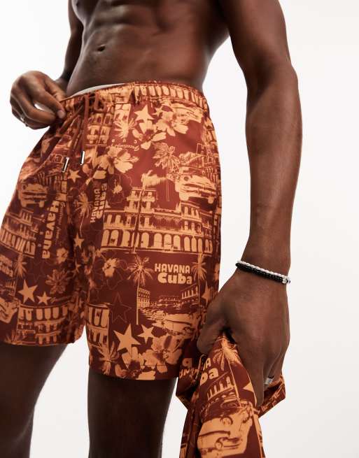 Shorts de baño de largo medio con estampado 