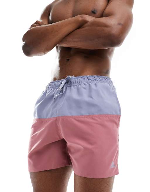 Shorts de baño morados y rojos con diseño color block CLX de adidas Performance