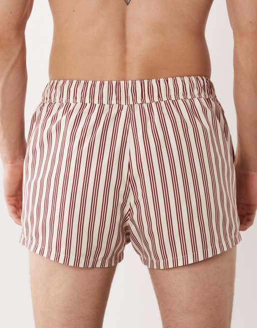 Shorts de baño muy cortos a rayas color crema y burdeos de ASOS DESIGN, 5 de 5