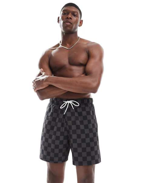 Shorts de baño negros a cuadros de Hollister - view 1