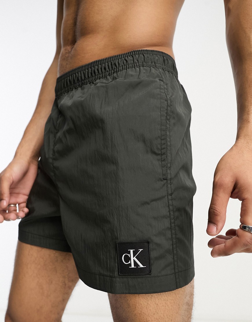 Shorts De Baño Negros De Largo Medio Con Cordón Ajustable De Nailon De Calvin Klein-Black