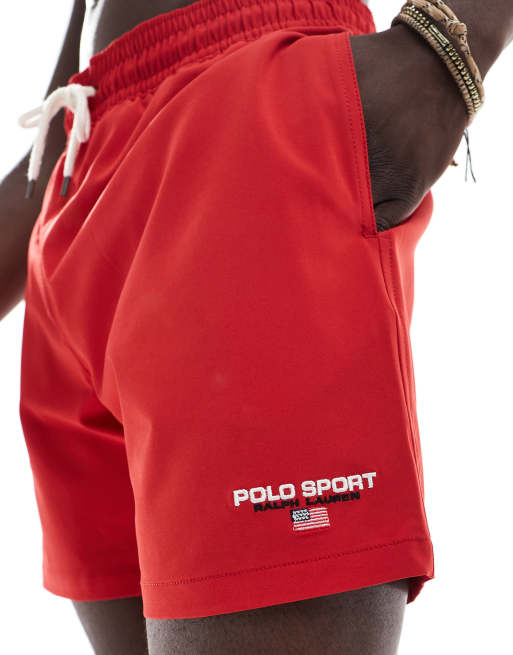 Shorts de baño rojos de la colección cápsula Sports de Erkek polo Ralph Lauren