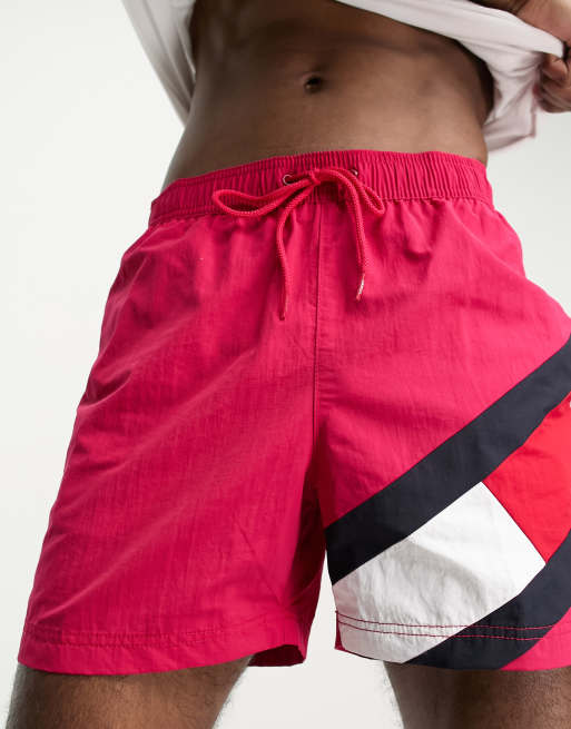 Shorts de baño rosas con logo de bandera de Tommy Hilfiger Big & Tall