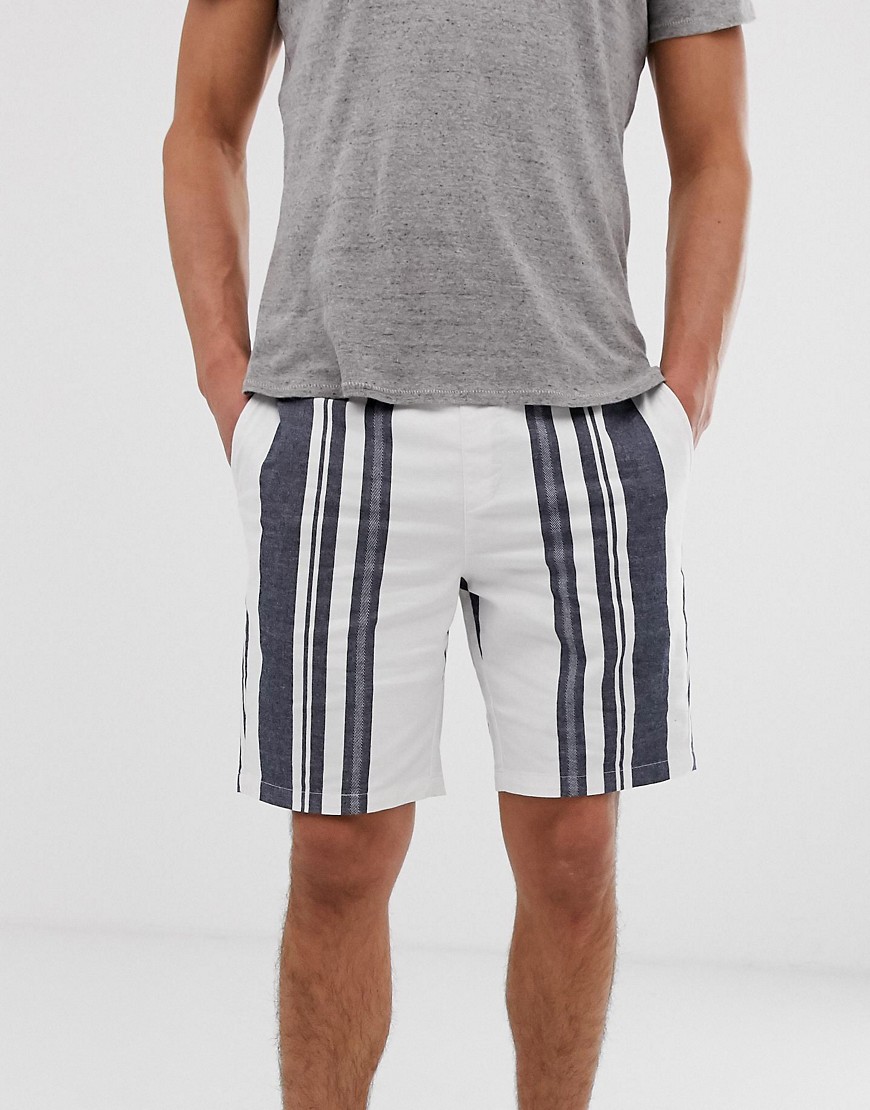 Shorts med vertikale jacqurd-striber i økologisk bomuld fra Selected Homme-Marineblå