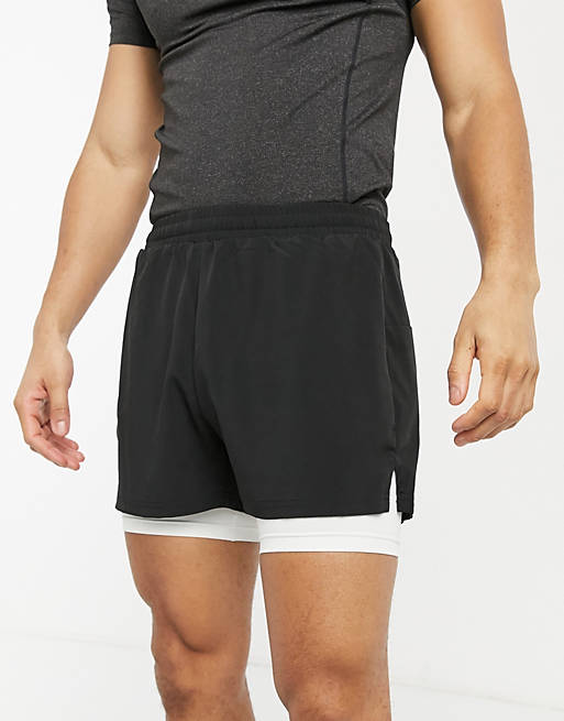 Hombre Pantalones cortos | Shorts negros deportivos 2 en 1 con logo de ASOS 4505 - SX20668