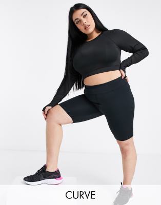 фото Шорты-леггинсы с логотипом и моделирующим швом сзади asos 4505 curve-черный цвет