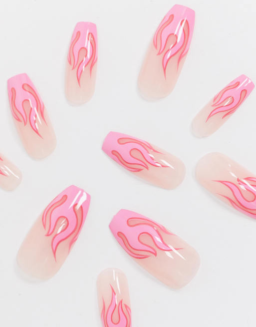 Shrine X Alice MC - Faux-ongles motif flammes - Rose, 4 de 4