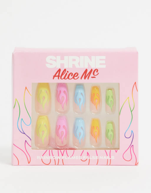 Shrine X Alice MC – Künstliche Nägel mit Neon-Flammenmotiven