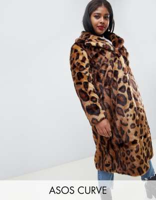 Шуба макси из искусственного меха с леопардовым принтом ASOS DESIGN curve-Мульти