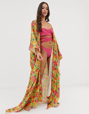Sian Marie – Hemera – Strandkimono med tropiskt mönster-Flerfärgad