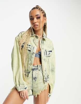 Signature 8 acid wash denim jacket in lime - part of a set-Green