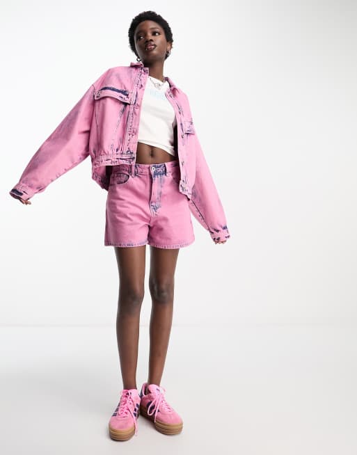 Signature 8 acid wash denim jacket in pink part of a set ASOS