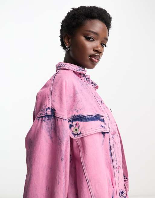 Posie Pink Acid Wash Denim Jacket