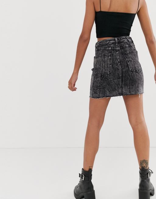 Asymmetric Belted Acid Wash High Waist Mini Denim Skirt – Luxedress