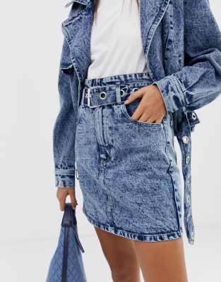 belted denim mini skirt