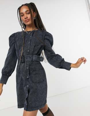 black belted denim dress