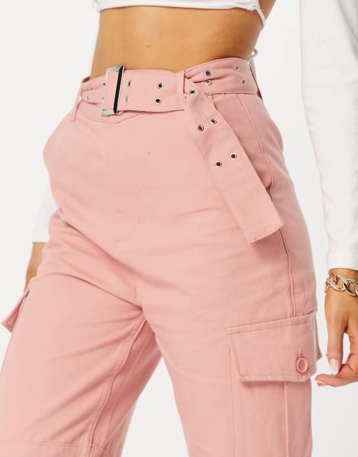 Signature 8 belted cargo pants in pink