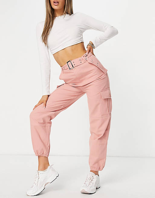 Signature 8 belted cargo trouser in pink