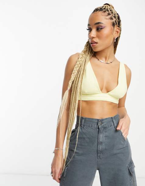 Urban Outfitters Lemon Yellow Exposed Seam Detail Crop Top, Size