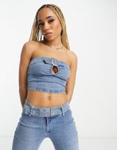 Motel Y2K strappy back cami top in indigo chambray - part of a set