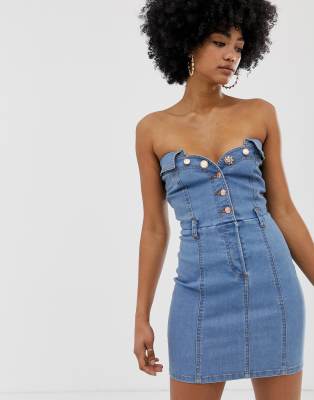 button up denim mini dress