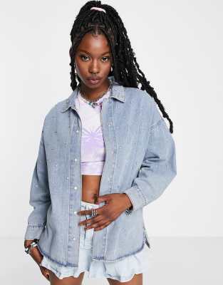 Signature 8 - Camicia oversize decorata lavaggio chiaro