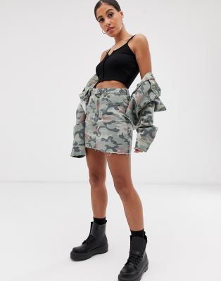 camo denim mini skirt