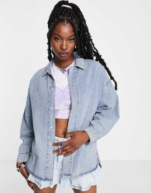 Signature 8 - Chemise oversize à ornements - Bleu clair délavé