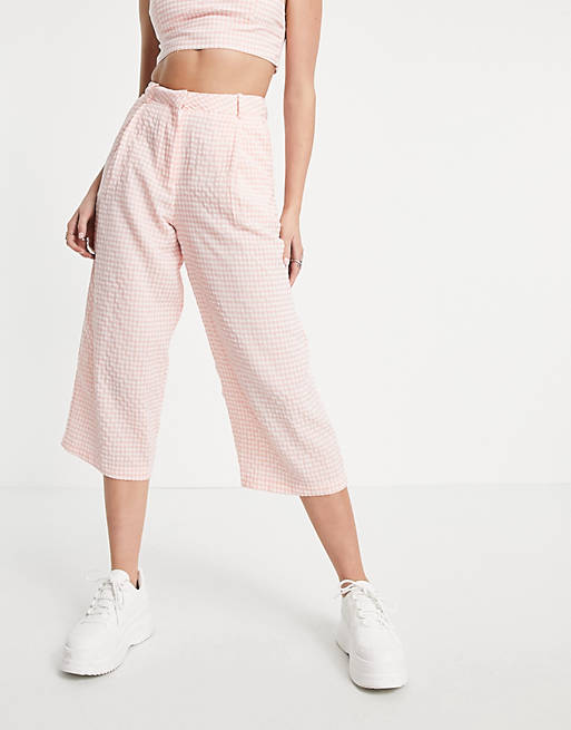Signature 8 co-ord gingham wide leg trouser in pink