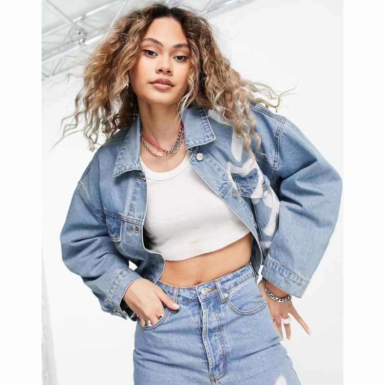 Signature 8 co-ord heart print denim jacket in mid wash | ASOS