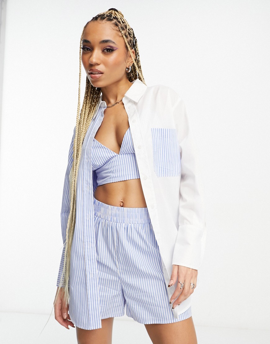 Signature 8 co-ord oversized cotton shirt in blue pinstripe