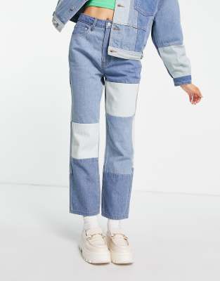 Signature 8 co-ord patchwork denim flare jeans in mid wash