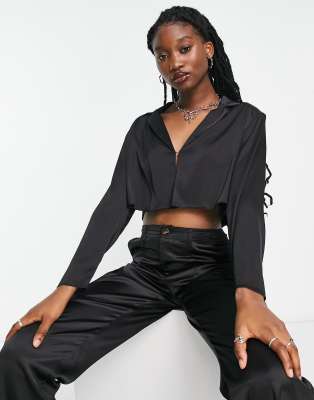 Blouson Court En Velours Noir Avec Nœud Devant | Pretty Little Thing | Taille 6 | Neuf Avec étiquettes