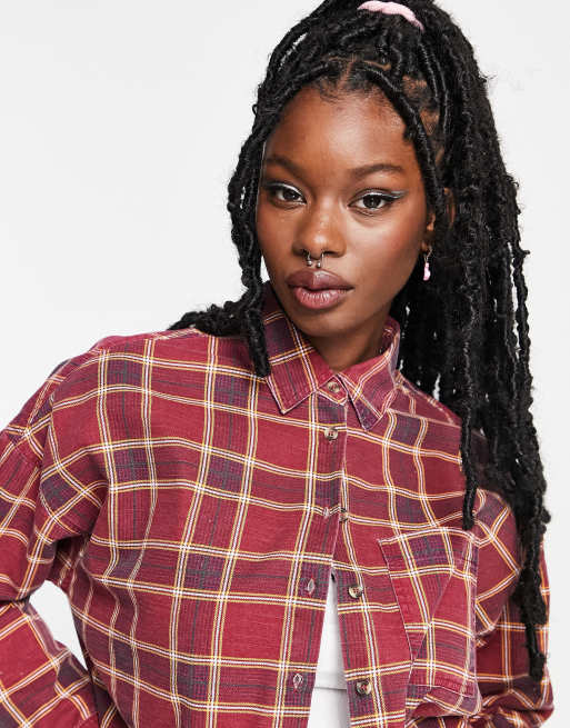 Cropped Plaid Flannel Shirt