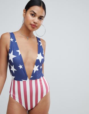 Signature 8 Deep Plunge Stars & Stripe Swimsuit-Multi