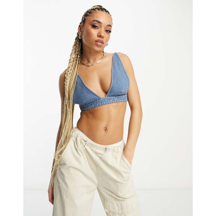 Denim Crop Top Festival Bralette Adjustable Top Rave clothing