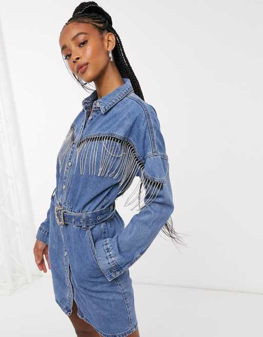 Denim and rhinestone hot sale dress