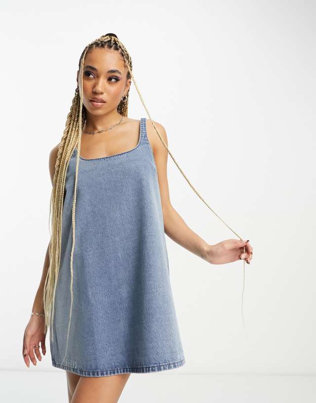 Signature 8 denim pinafore dress in mid wash