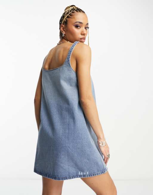 Vans Mended Check Denim Pinafore Dress in Blue