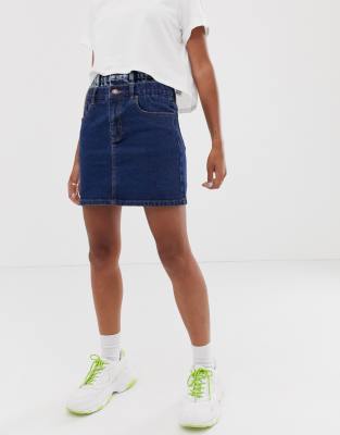 dark blue denim mini skirt