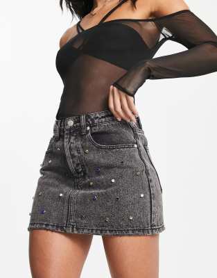 Signature 8 Signature 8 embellished mini skirt in wash black